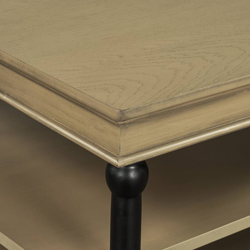 55.1" Wood Coffee Table with Black Legs, 2 Open Storage Shelves, Modern Living Room Table