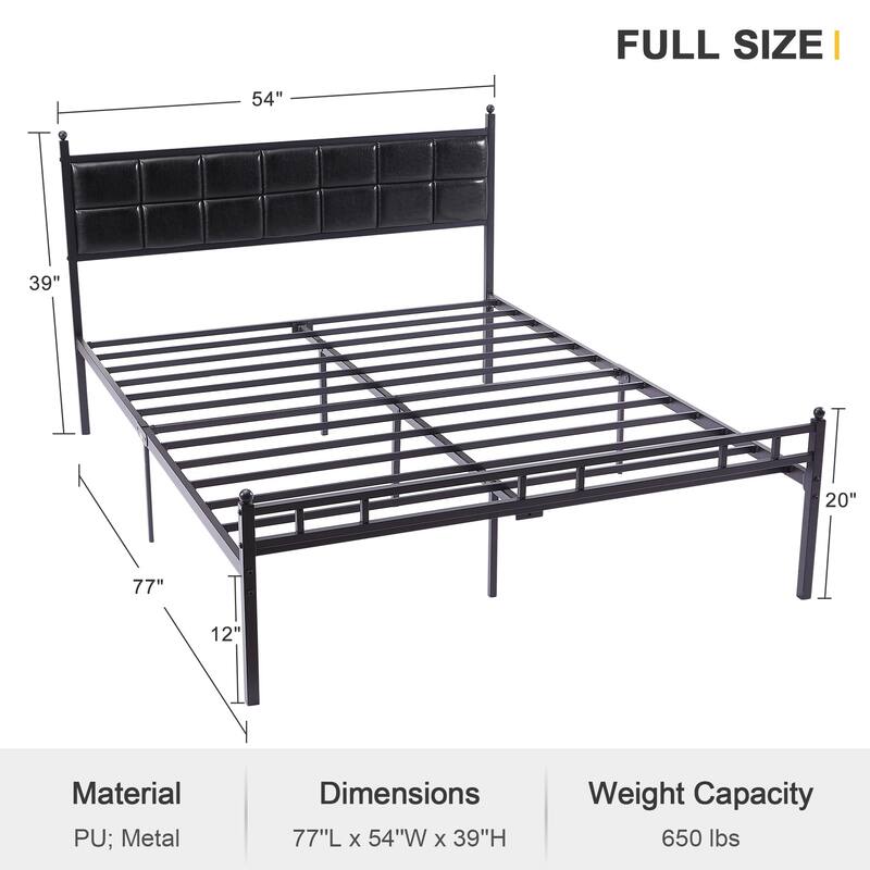 Javlergo Metal Platform Bed Frame with Faux Leather Headboard, Twin/Full/Queen, No Box Spring Needed