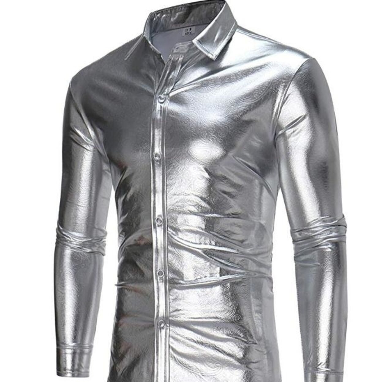 Shop Mens Casual Shirts Long Sleeve Nightclub Hipster Metallic