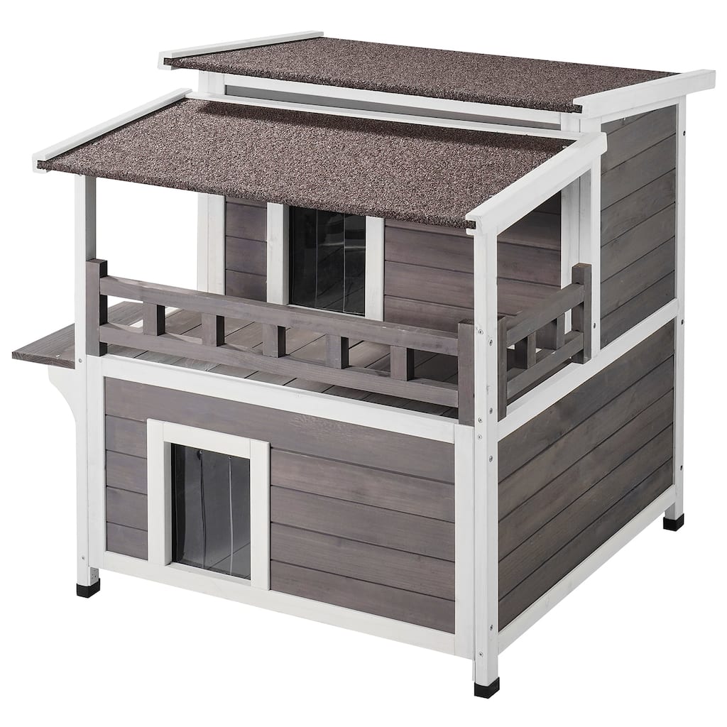 Outdoor Cat House Weatherproof, Feral Cat Shelter for Multiple Cats, 2-story Large Outdoor Wooden Cat House - 30"L x 30"W x 32"H
