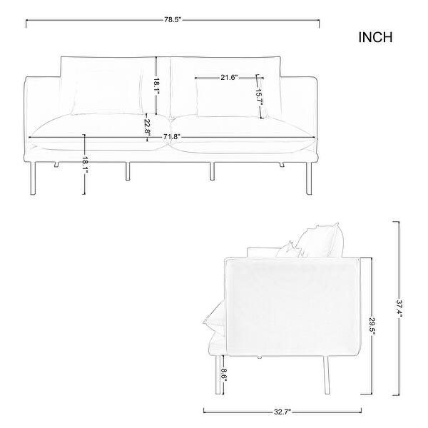 2 Pieces Upholstered Contemporary Cushion Sofa Set (Loveseat & 3Seat