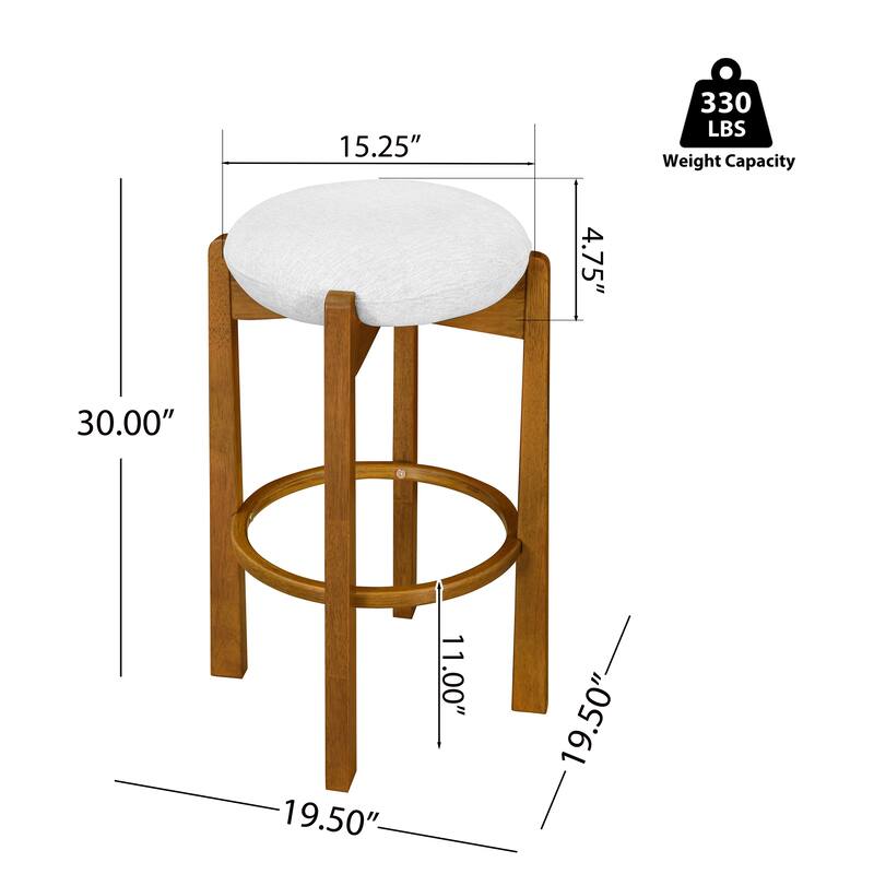 Roomfitters Tara Indoor Wooden Barstools with Ivory Upholstery, Light Walnut Finish
