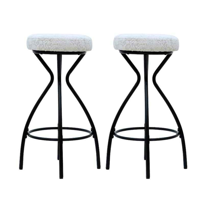 Bar Stool with Footrest Set of 2 Upholstered Round Barstools