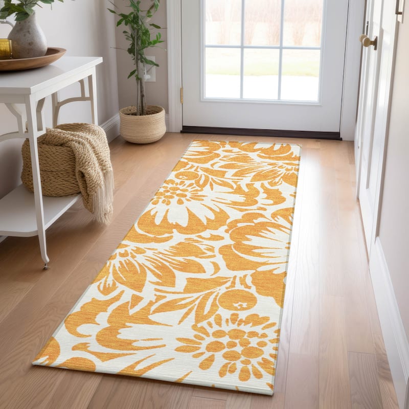 Machine Washable Indoor/ Outdoor Whimsy Floral Chantille Rug