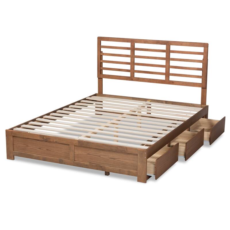 Piera Ash Brown Finished Wood 3-Drawer Platform Storage Bed