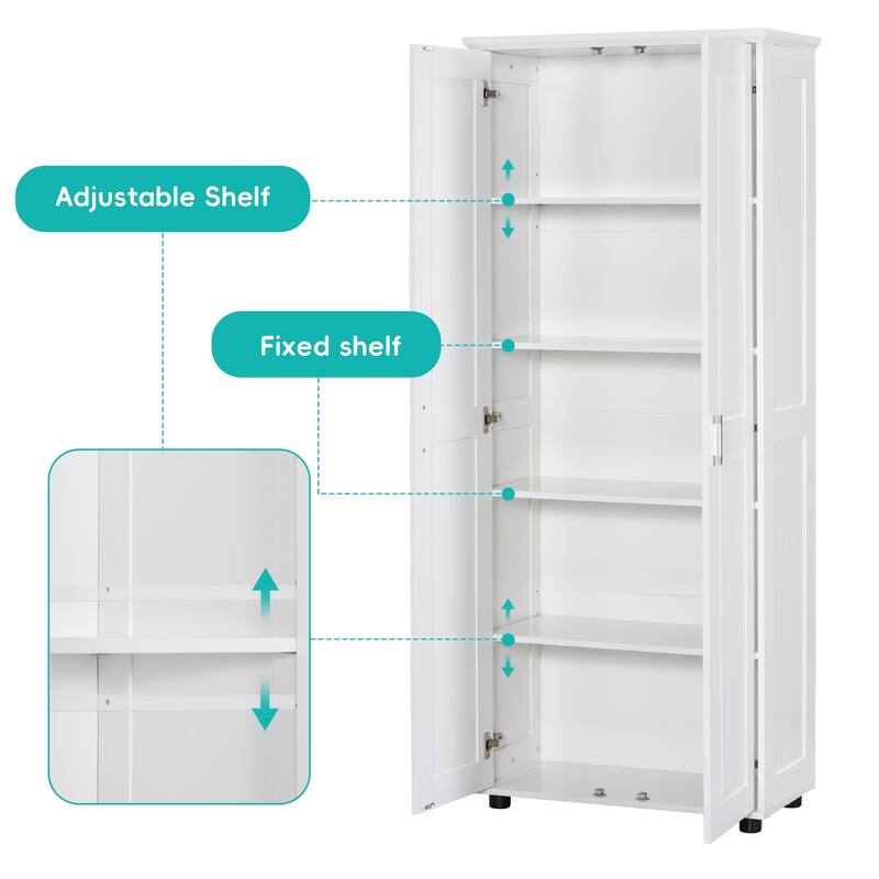 Modern Storage Cabinet with Two Doors and Adjustable Shelf for Bathroom, Office, White
