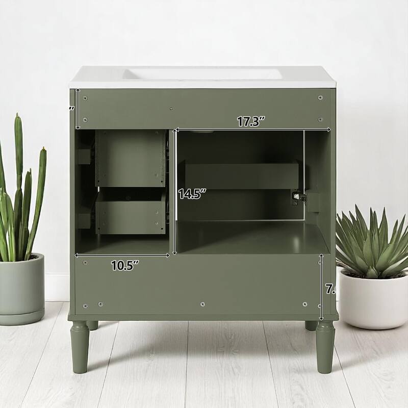 30" Freestanding Bathroom Vanity with Ceramic Sink, Soft Close Door and Drawers, Solid Wood Frame, Modern Storage Cabinet