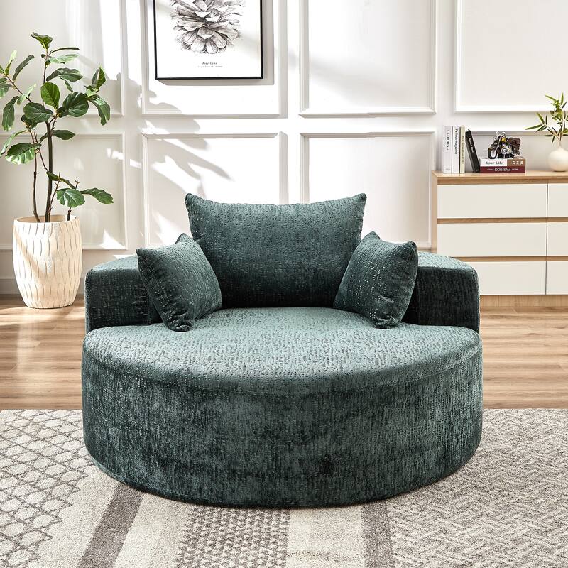 Green Round Chenille Single Sleeper Sofa with Backrest Pillow