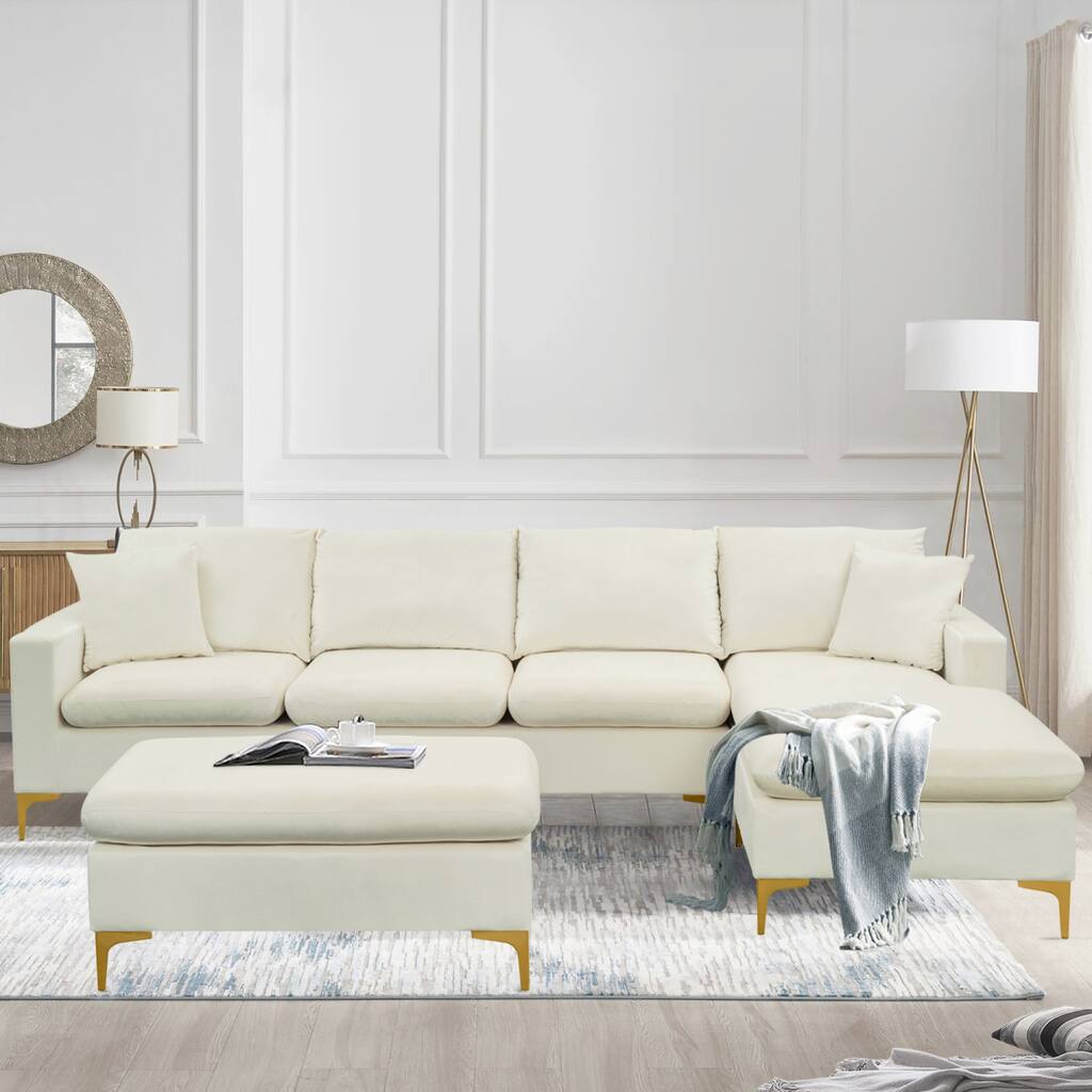 Cream Sectional Sofa with Ottoman