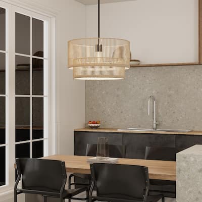 1-Light Rattan Rope Handwoven Hanging Pendant Light