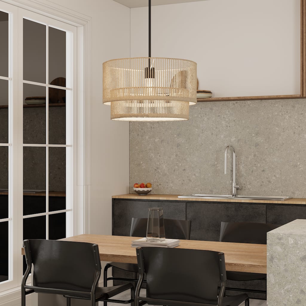 1-Light Rattan Rope Handwoven Hanging Pendant Light