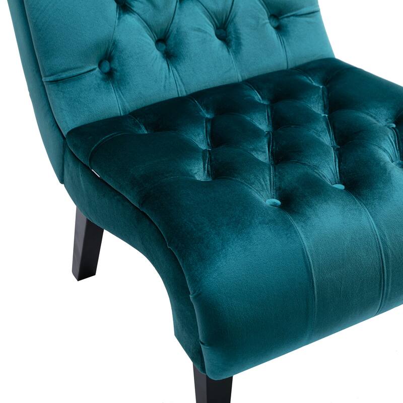 Velvet Armless Accent Chair with Wooden Legs and Thick Cushioned Seat