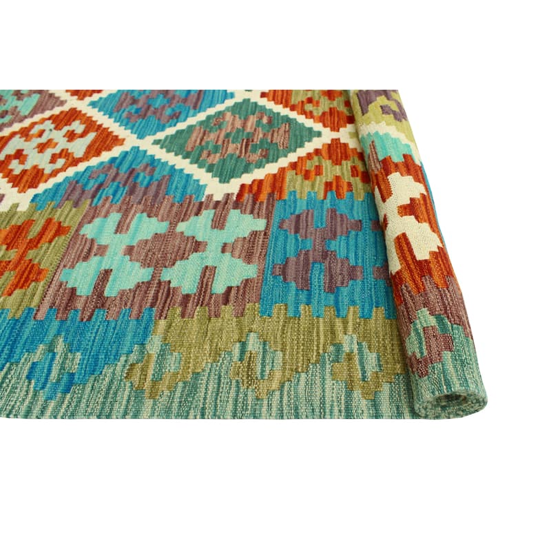 Flatweave Qadeer Red/Turquoise Rug - 5'7" x 7'10"