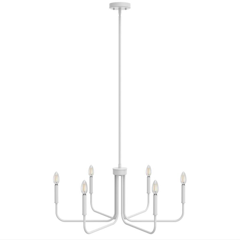 YANSUN 6-Light Straight Rod Candle Chandelier, 28-Inch, All-White Finish for Clean and Elegant Lighting - White - 28.2*28.2*15.7