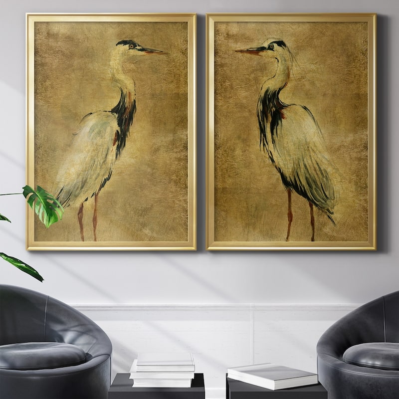 Gold Crane at Dusk I Premium Framed Print - Ready to Hang - Multi-Color