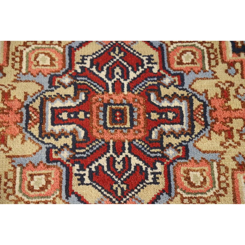 Hand Knotted Oriental 100% Wool Carpet Traditional Medallion Navy Blue & Blues Heriz (serapi) Area Rug - 5' 11'' X 4' 0''