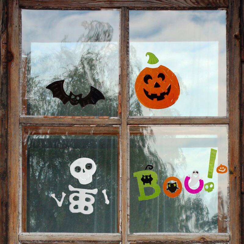 14-Piece Orange and Green "Boo!" Halloween Gel Window Clings