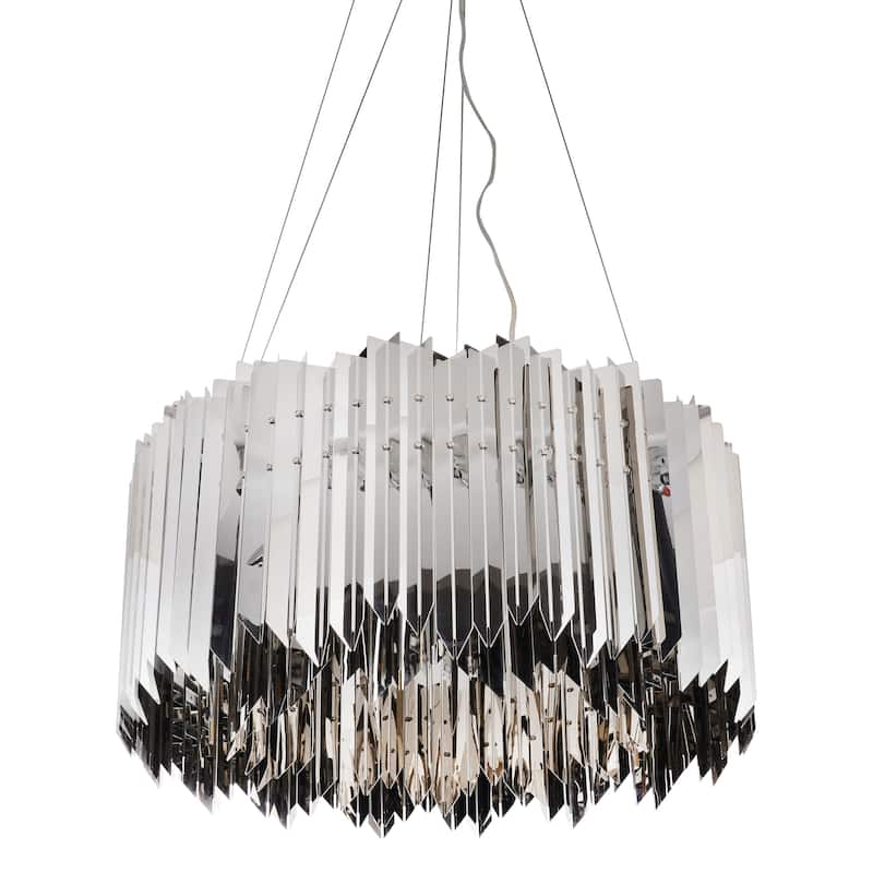 8 Light Shiny Nickel Stainless Steel Drum Shade Pendant - Chrome