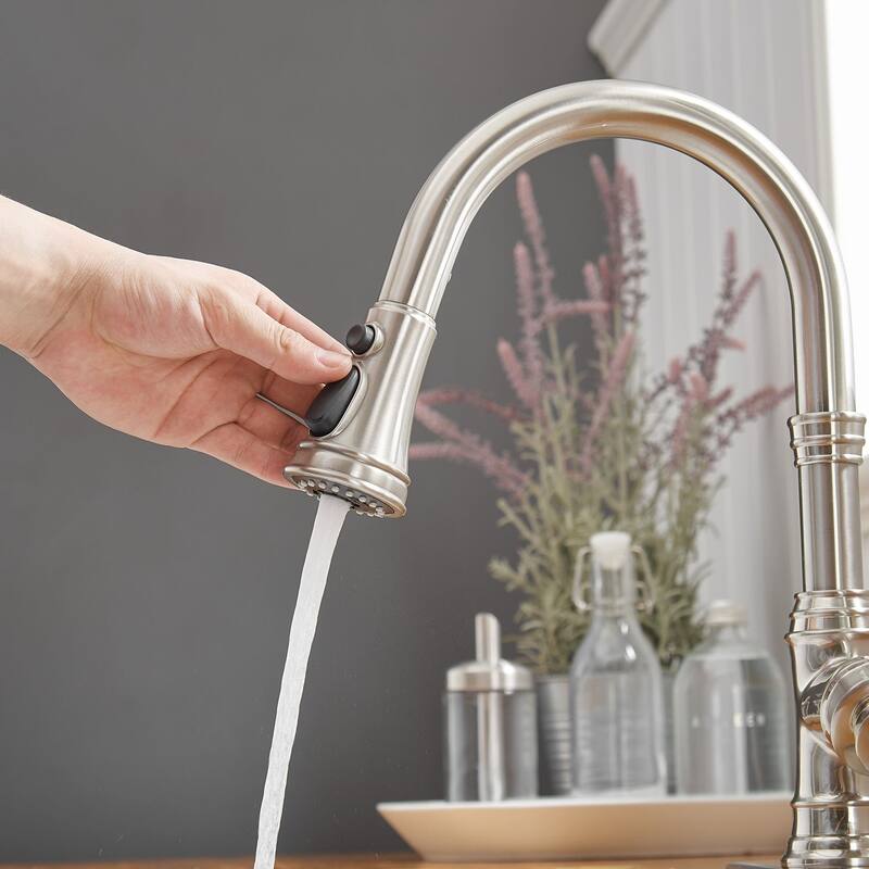 WIZ 3-Spray High Arc Pull Down Sprayer Kitchen Faucet With Deck Plate