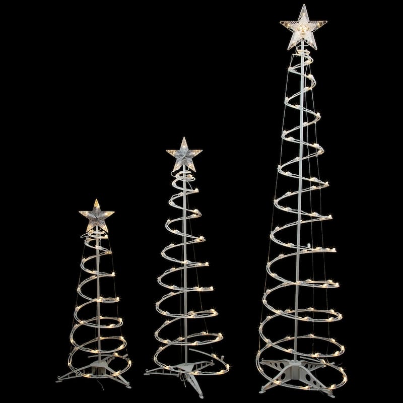 3 LED Lighted Warm White Outdoor Spiral Christmas Cone Trees 3' 4' 6'