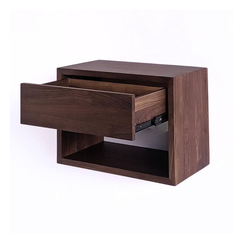 Solid Walnut Hardwood Floating Nightstand Side Table - Mid Century Modern Bedside Tables With 1 Drawer