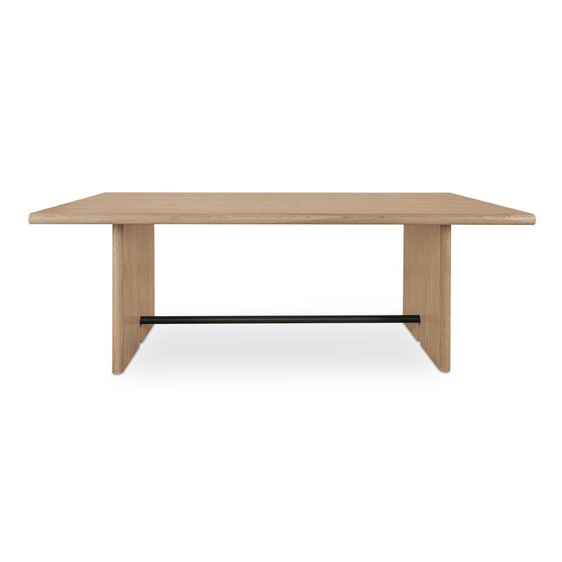 NADAAL STUDIOS Thornefield Dining Table for 6, Oak Veneer Top, Metal Spreader Bar, Modern Edge Design, Natural Finish