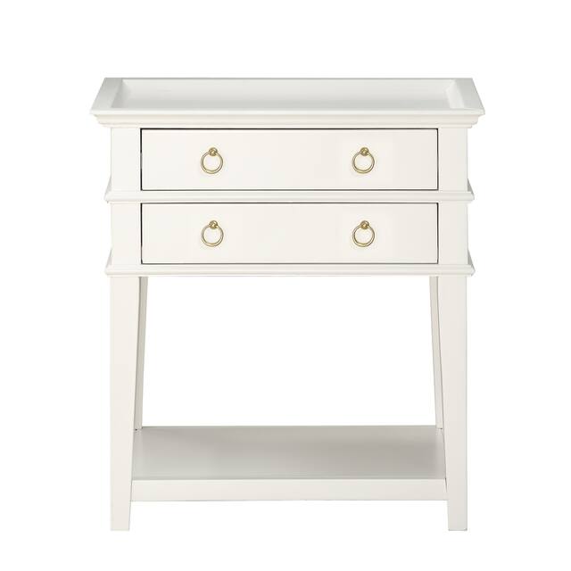 Collette White 2-Drawer Tray Top Nightstand by Greyson Living