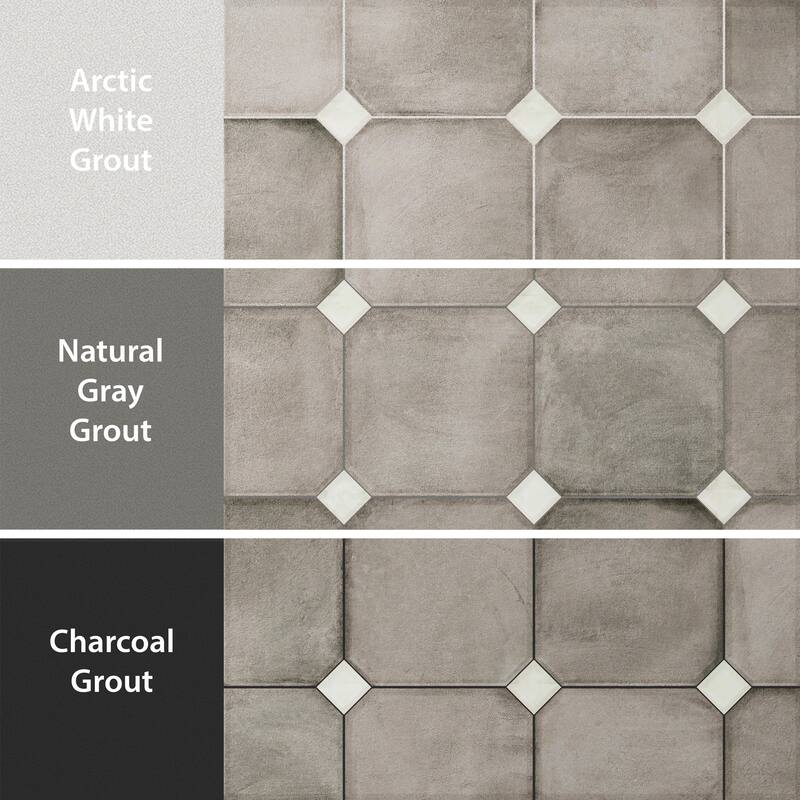 Merola Tile Laverton Octagon Grafito with Taco Nieve 7-7/8" x 7-7/8" Porcelain Floor and Wall Tile