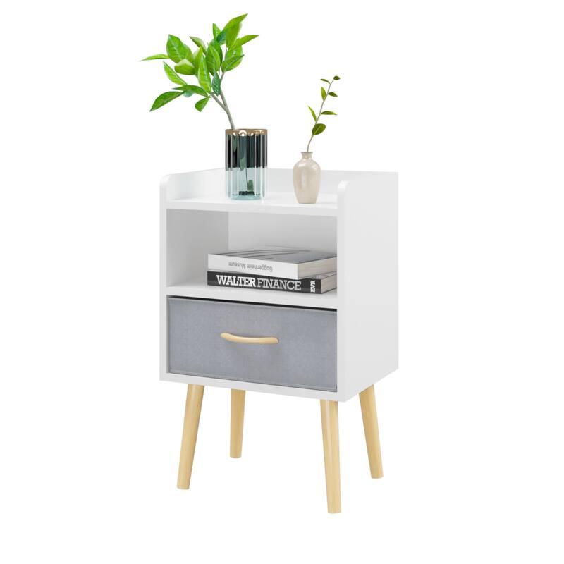 Nightstand With Collapsible Fabric Drawer, 2-Tier Storage End Table, Wood Side Table with Storage Cabinet for Kids, Adults