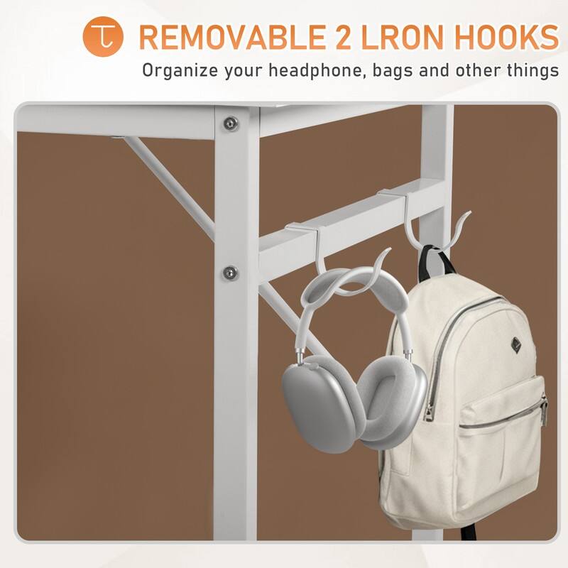 63” Computer Desk for Home Office ,Study Writing Desk with Storage, Side Hooks & Adjustable Feet