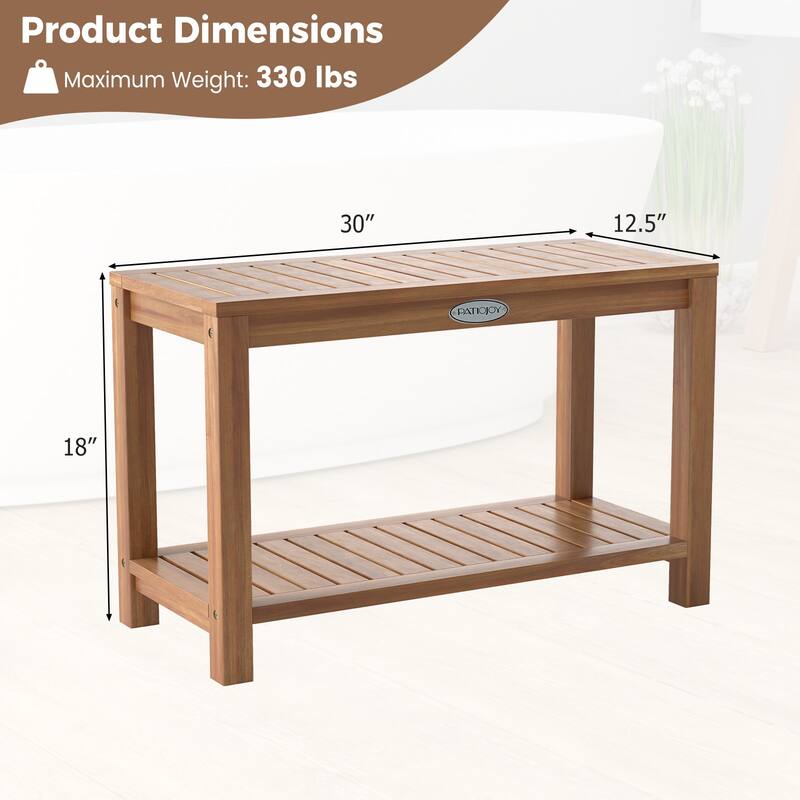 Gymax 30 Inch Teak Wood Shower Bench Inside Shower Stool w/ Storage