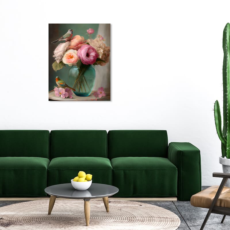 Wynwood Studio Canvas Floral and Botanical Spring Happiness Vase Pink and Traditional Wall Art Canvas Print - Pink, Green - 36 x 30