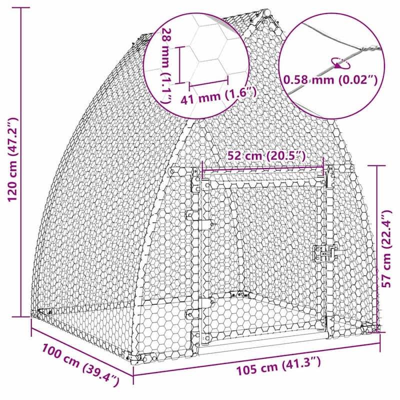 vidaXL Chicken Cage Silver 39.4"/118.1"/236.2"/x41.3"x47.2" Galvanized Steel