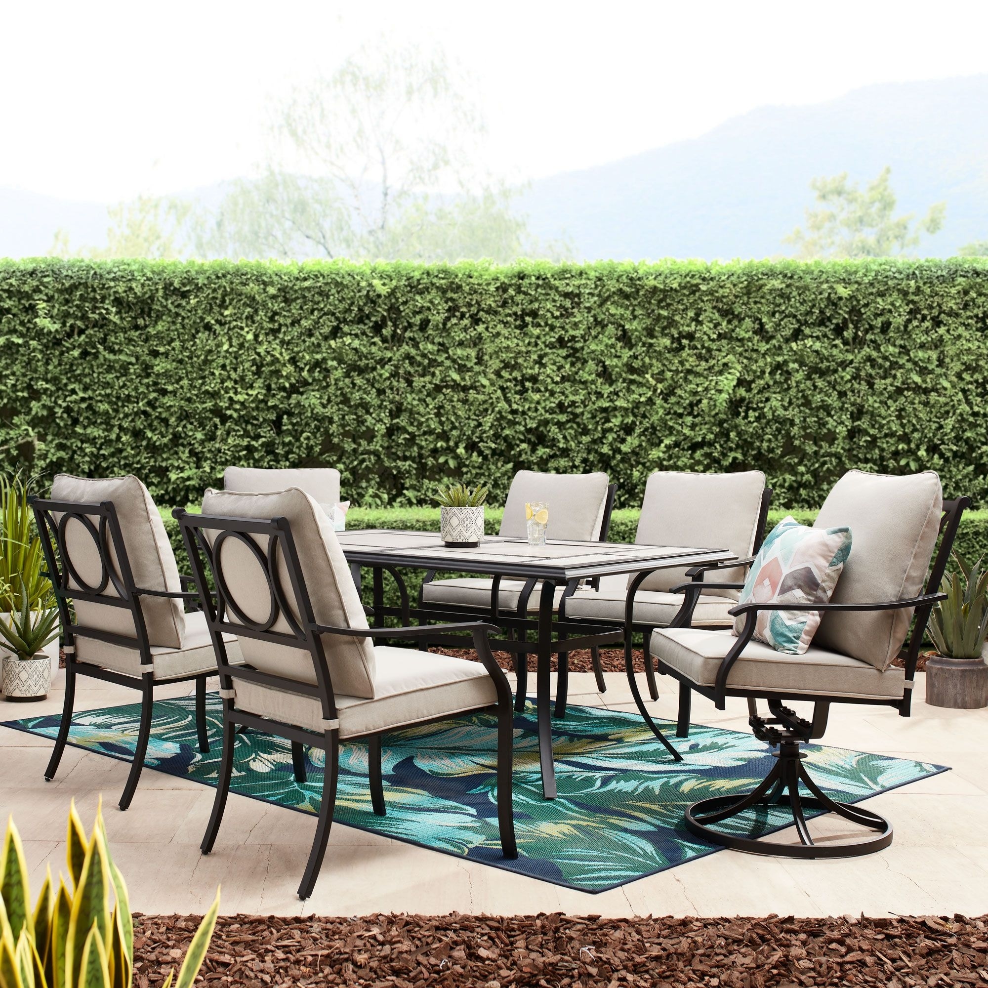 decorative tile for patio table umbrella hole Newport Outdoor Ceramic Tile Top Dining Table with Umbrella Hole, Gray -  Overstock