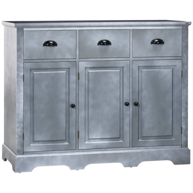 Grey MDF Sideboard Cabinet with Drawers and Adjustable Shelves for Kitchen Dining or Living Room