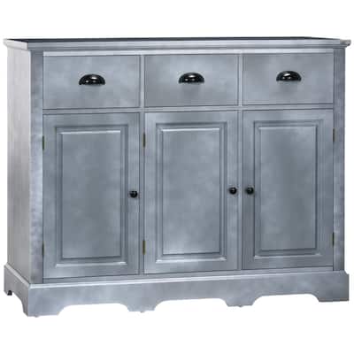 Grey MDF Sideboard Cabinet with Drawers and Adjustable Shelves for Kitchen Dining or Living Room