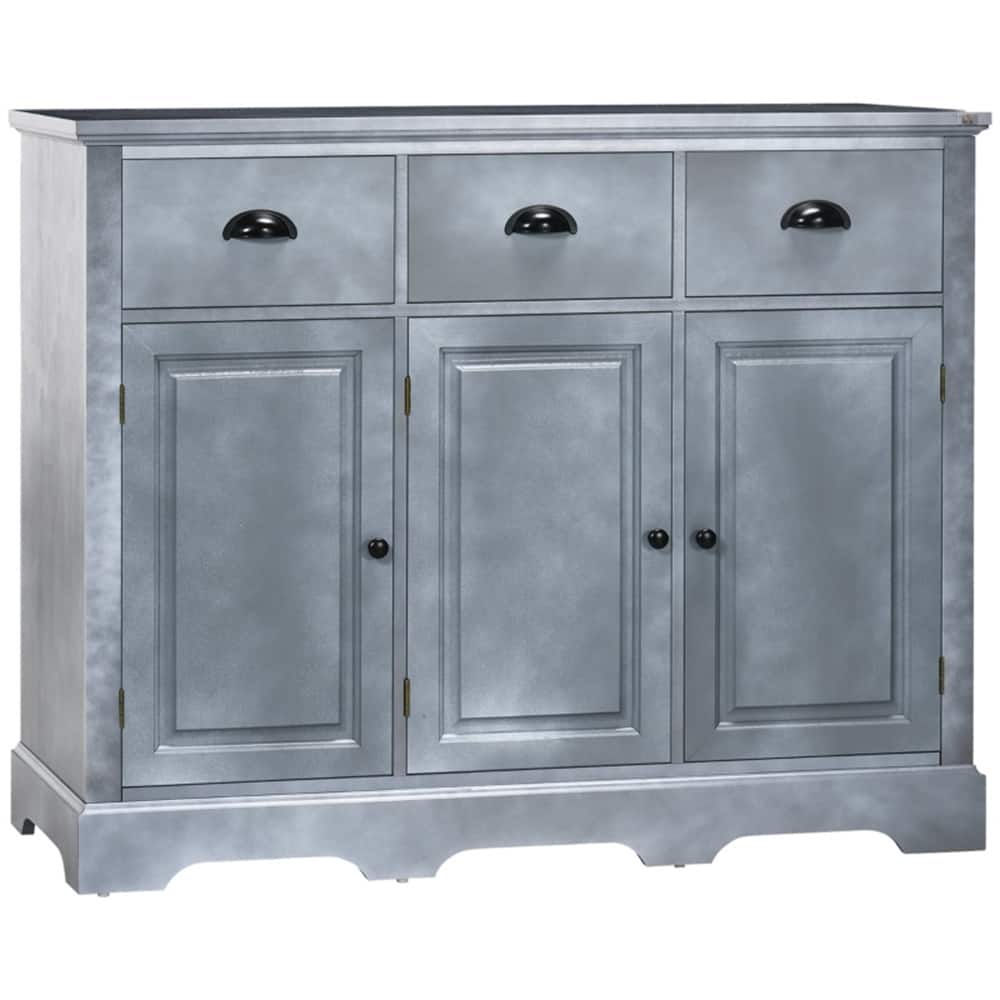 Grey MDF Sideboard Cabinet with Drawers and Adjustable Shelves for Kitchen Dining or Living Room