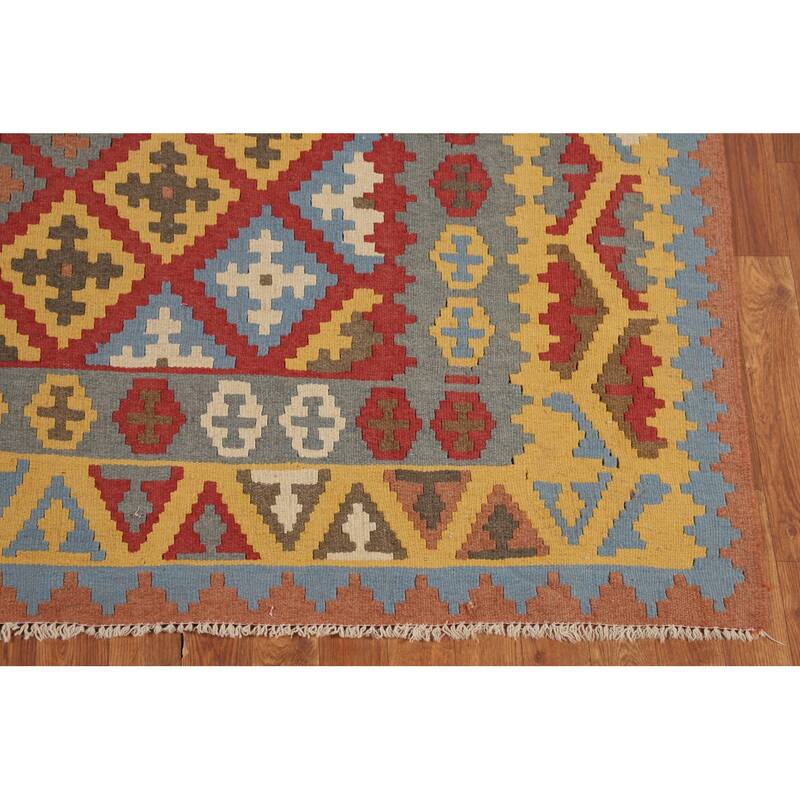 Geometric Kilim Persian Vintage Area Rug Flatweave Wool Carpet - 6'7"x 9'6"