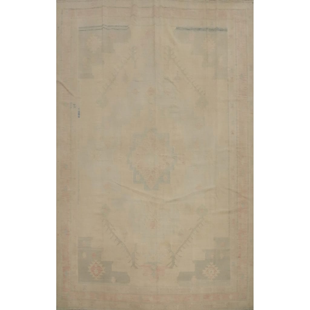 Hand Woven Oriental 100% Wool Carpet Southwestern Tribal Beige & Ivories Kilim Area Rug - 12' 9'' X 9' 9''