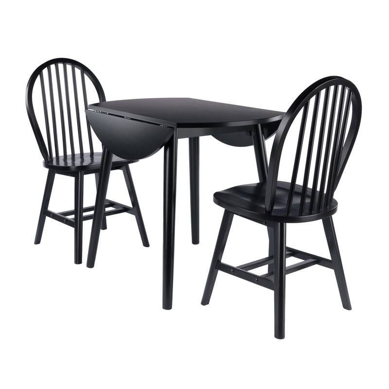 3-Piece Wooden Dining Table and Chairs - 35.5" - Black