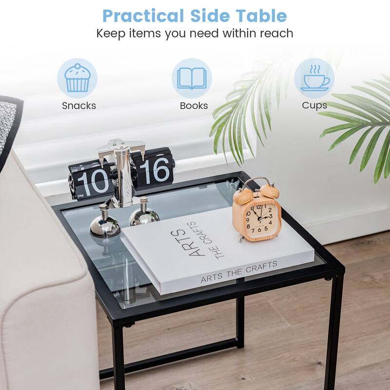 Costway Patio Side Table Outdoor 17'' Tempered Glass End Coffee Table - See Details
