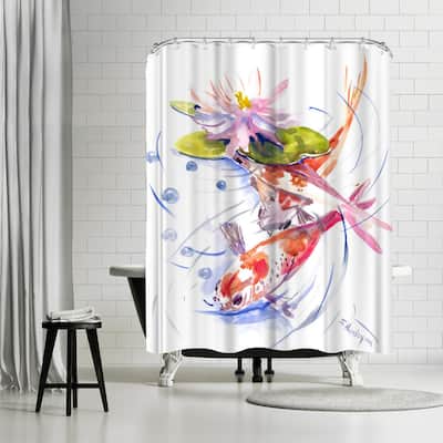 Americanflat 71" x 74" Shower Curtain, Koi Pond Lotus by Suren Nersisyan
