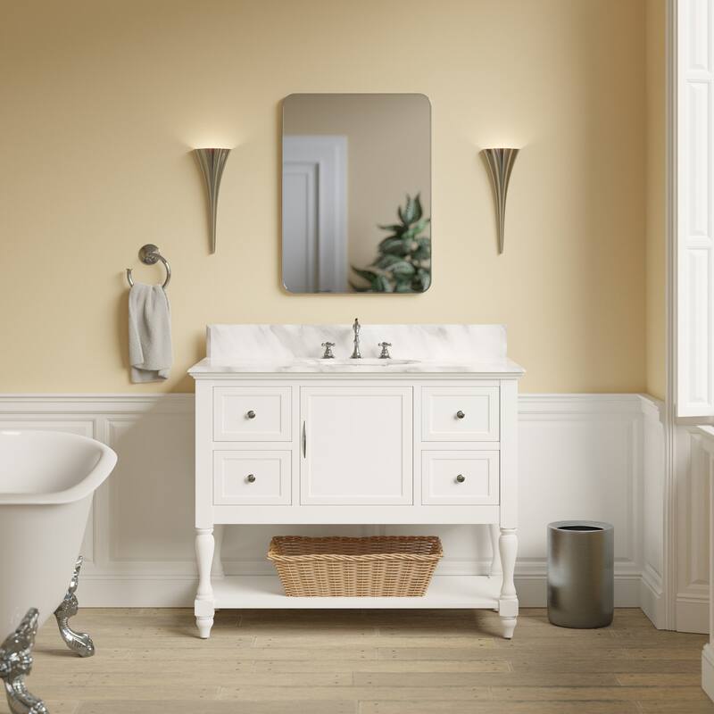 KitchenBathCollection Beverly 42" BathroomVanity w/ Carrara Marble Top - White