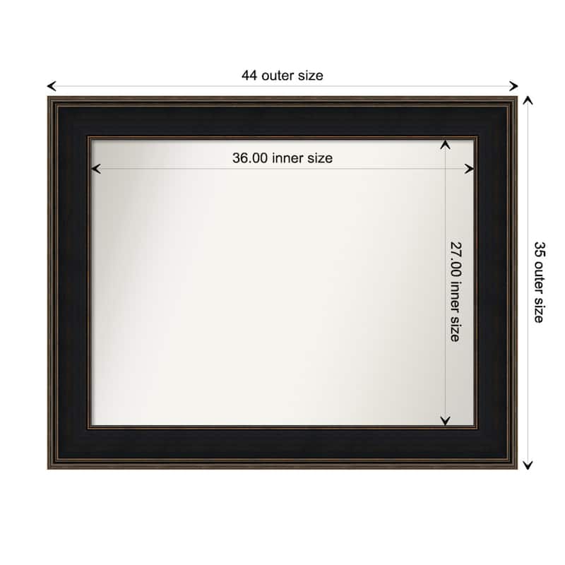 Mezzanine Espresso Framed Non-Beveled Custom Wall Mirror, Bathroom Vanity Mirror - Outer Size: 43.75 x 34.75