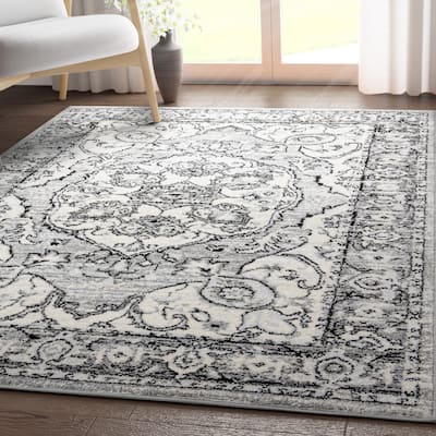 Well Woven Mystic Arctic Bloom Medallion Oriental Easy Clean Area Rug
