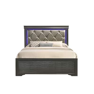 Twin Size Wood Modern Platform Bed with LED Headboard and Upholstered Design