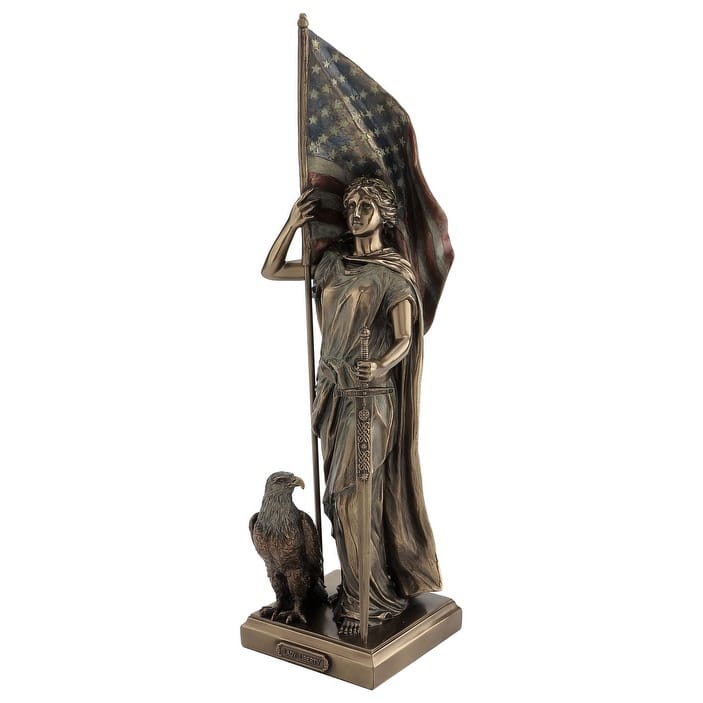 Veronese Design 14.57" H LADY LIBERTY HOLDING AMERICAN FLAG Cold Cast Bronze