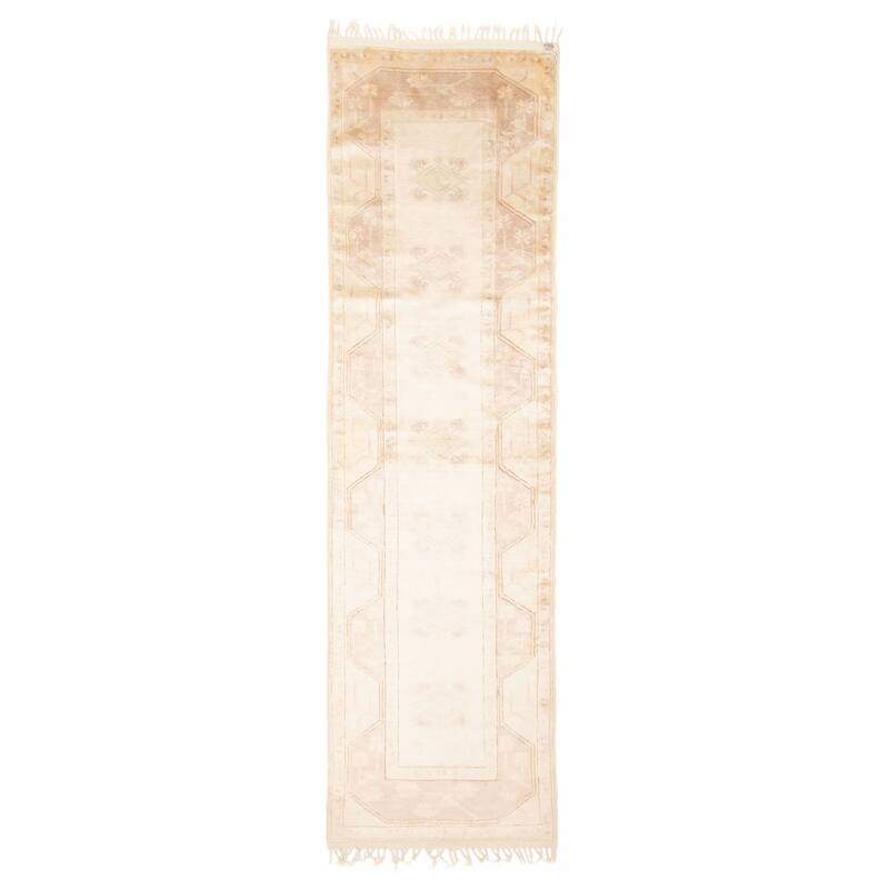 ECARPETGALLERY Hand-knotted Color Transition Cream Wool Rug - 2'7 x 8'10 - Cream - 2'7 x 8'10