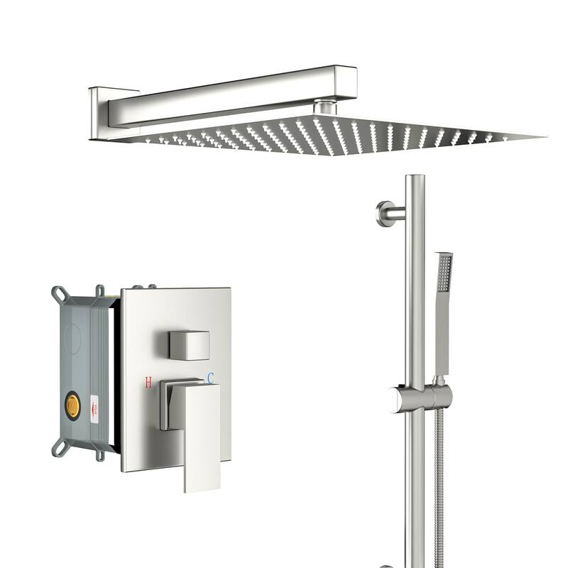 Wall Mounted Square Shower System and Handheld Showerhead Set