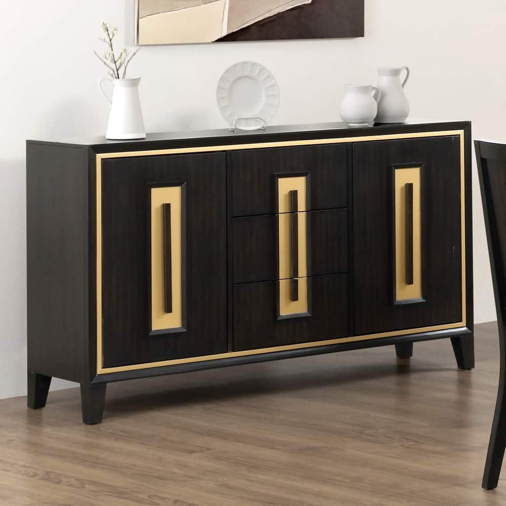 Furniture of America Nyx Modern Espresso Wood 3-Drawer Dining Server with Doors